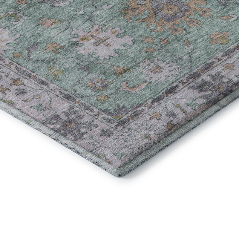 Premium Machine Washable Mayfield AMF2052 Global Rug, Mint, 2'3" x 7'6" Runner