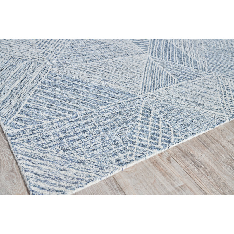 Caprice Geometric Handmade Tufted Area Rug, Rectangle 12' x 15', Navy Blue/Ivory