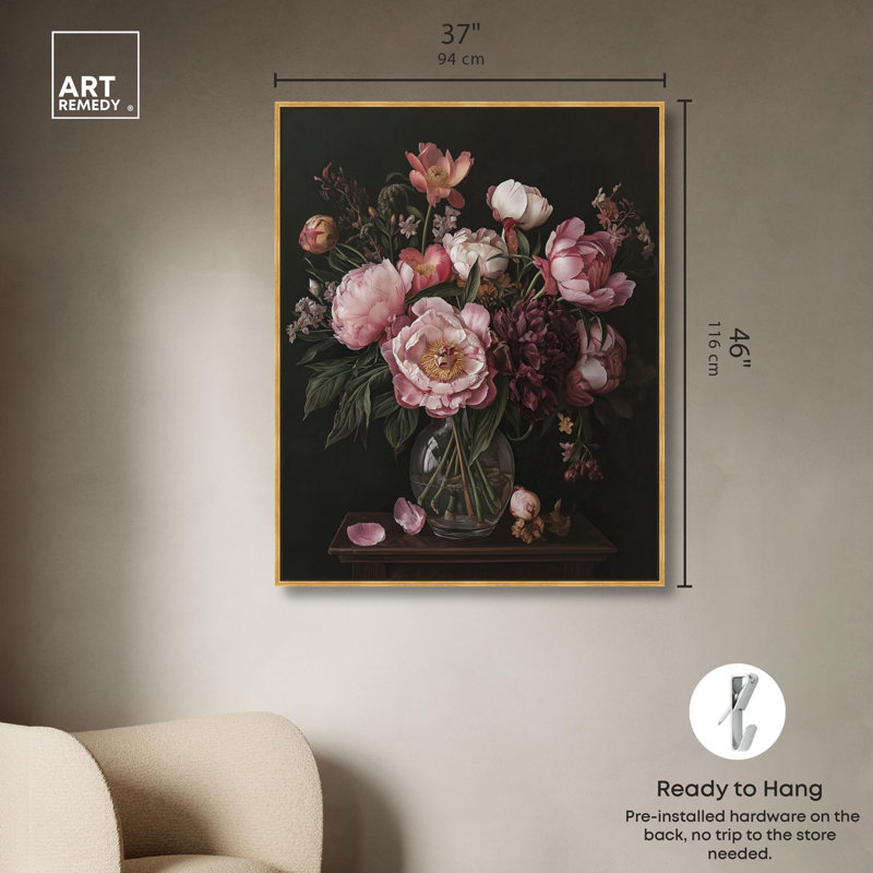 Classics in Mood Floral Canvas Gothic Botanicals par Art Remedy, H 46 po x l 37 po, Cadre flottant doré