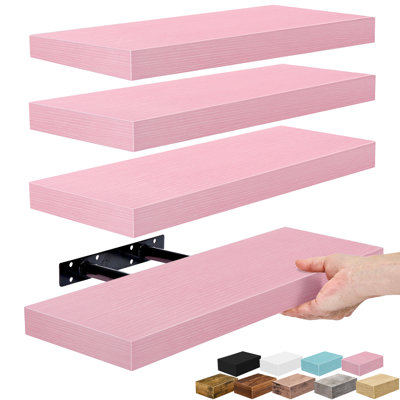 Tablettes flottantes pour mur Sorbus - Tablette flottante de 16 pouces pour la cuisine, la chambre à coucher, le salon, la salle de bain, la maison et le mur - Tablettes de salle de bain avec supports invisibles, paquet de 4 - rose doux