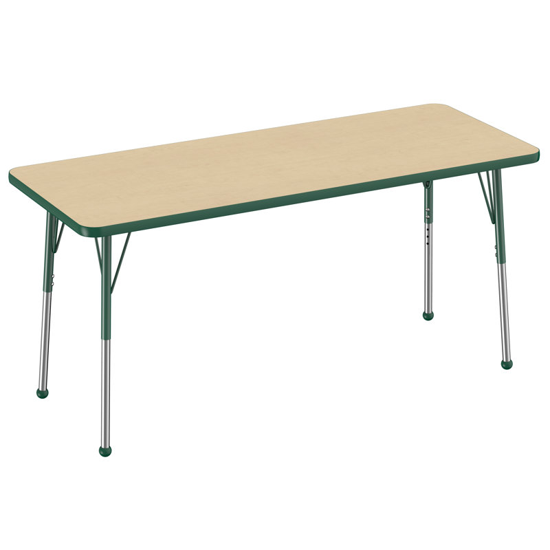 Table d'activité rectangulaire à hauteur réglable en forme de T, 24 po x 60 po, Érable / vert, Roulement à bille standard