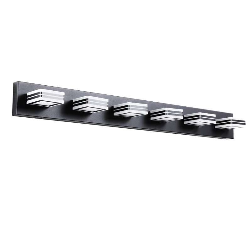 Sleek 6- Dimmable Led Bathroom Vanity , Iron & Acrylic, Energy Efficient, 36W, 100 - 120V, 4.64In Depth, Black Modern Fixture, Dimmable, 3000K 6000K,