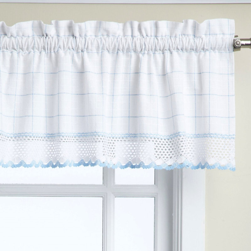 Cantonnière en coton 60 po, Blanc / bleu