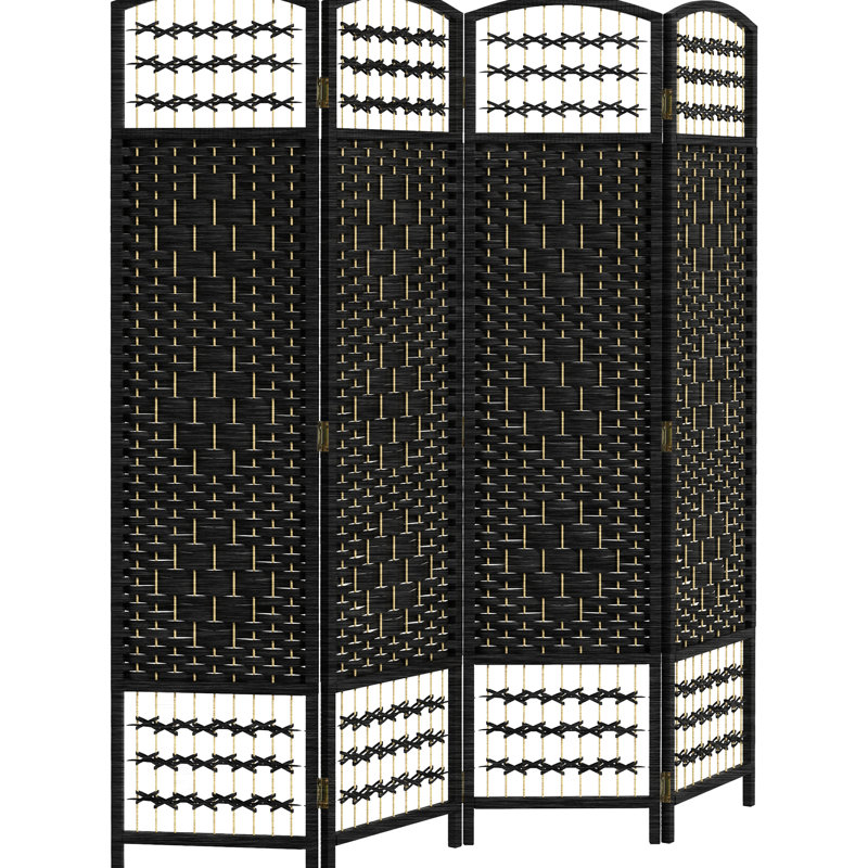 Paravent pliant, paravent à 4 panneaux, cloison en fibre Black Wave de 5,6 pi, tissé à la main pour la chambre à coucher, le salon et l'espace
