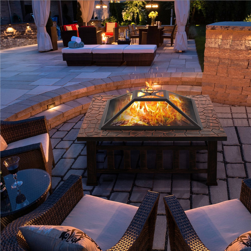  Steel Charcoal and Wood Burning Fire Pit, Copper, 86cm L x 86cm W x 54cm H