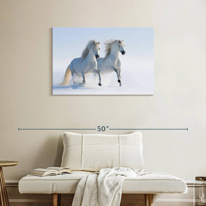 Chevaux blancs neige Brampt, H 24 po x l 36 po