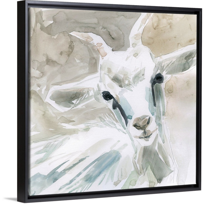 " Bill E. Goat " Watercolor and Acrylic Painting, 25.7" H x 25.7" W x 1.75" D, Black Floater Framed