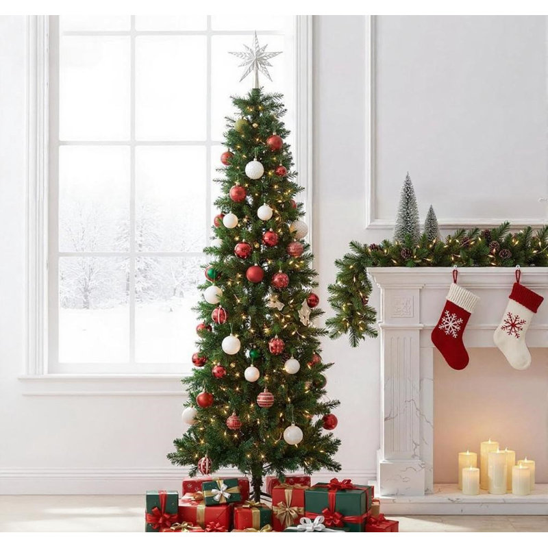 Arbre de Noël pré-éclairé avec lumières incandescentes, vert, H 4,5 pi