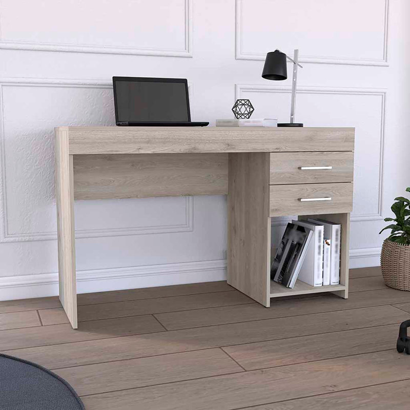 Ibare Two Drawer Computer Desk, One Lower Shelf -Light Gray, 29.5" H x 47" W x 18" D