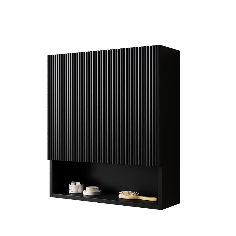 Armoire de 26 po pour salle de bain, cuisine, buanderie, avec portes, tablette et rangement noir au-dessus du compartiment de toilette