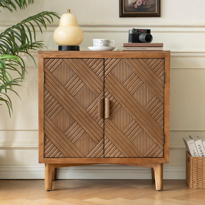 Asante Vintage Storage Accent Textured 2-Door Cabinet with with Wood Handles,Rich Brown