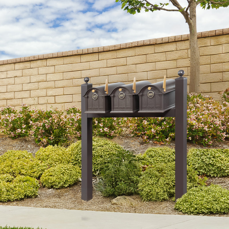 Balmoral Triple Mount Mailbox /w/ Ball Finials & Personalized Door Medallion (3 Mailboxes, Tri-Mount Rack, 3 Medallions), Yes