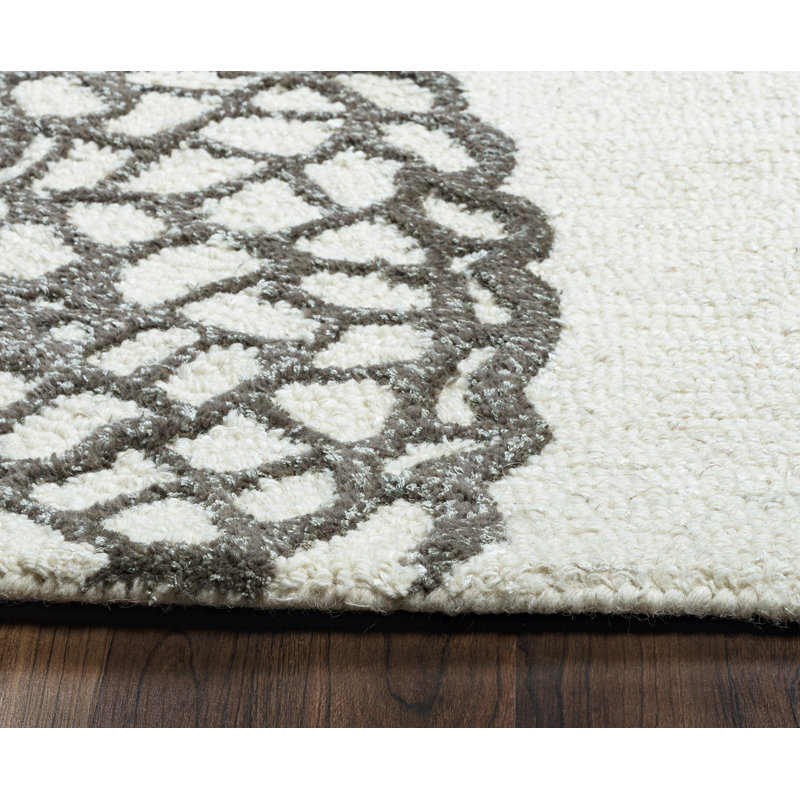 Tapis gris/beige en laine crocheté à la main rico, Rectangle 5 pi x 8 pi