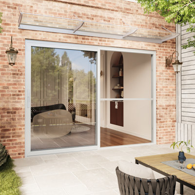 108 x 80 White Sliding Patio Door With Hardware Kit , Clear Glass,With 𝐌𝐞𝐭𝐚𝐥 𝐒𝐜𝐫𝐞𝐞𝐧