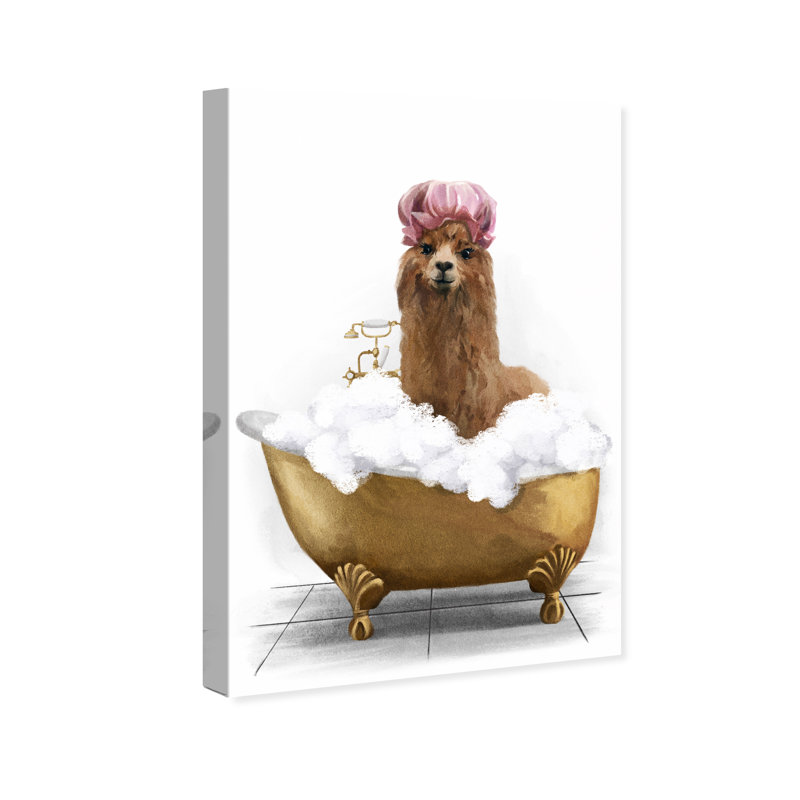 «Bathaign Llama», peinture sur toile à cadre flottant, H 54 po x l 36 po, Toile tendue