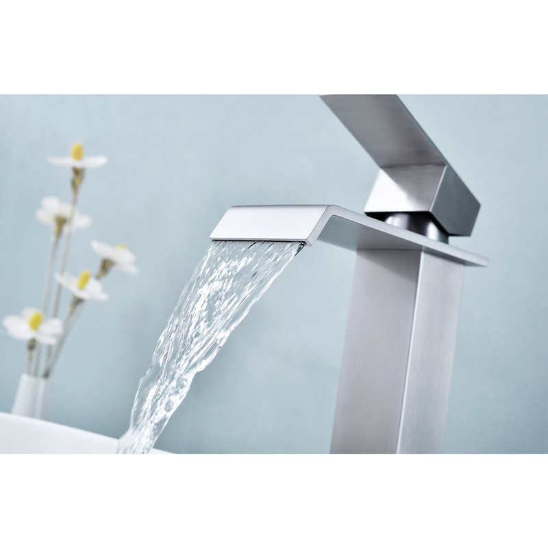 Waterfall Spout Single Handle Bathroom Sink Faucet with Durable Stainless Steel and Easy Temperature Control, Brushed Nickel