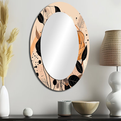 Retro Terracotta Wildflowers Illustration V - Abstract Oval Decorative Mirror On Metal
