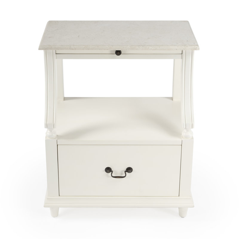 Mabel Marble 1 drawer Nightstand, White