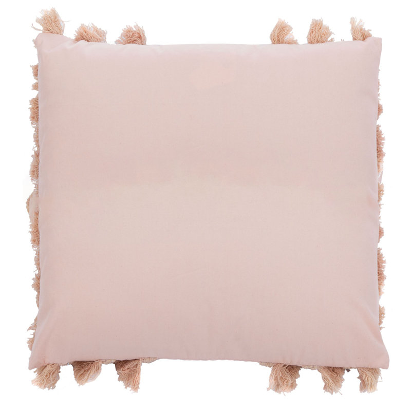 Pink Cotton Square Bohemian Accent Pillow with Frayed Edges