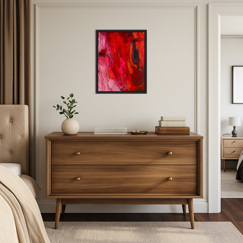 «Bold Crimson Abstract 478» par Preston Harmon, reproduction d'art sur toile encadrée, Noir Sylvie