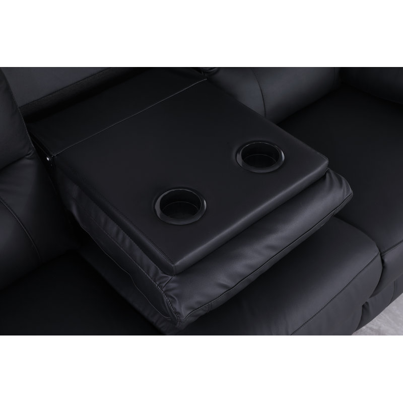 Ahni 2-Piece Genuine Leather Pillow Top Arm Recliner Sofa Set, Black Genuine Leather