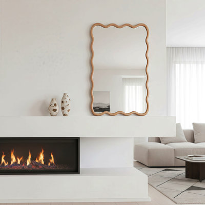 Miroir décoratif rectangulaire en bois massif de 20 po x 30 po couleur bois naturel naturel pour chambre à coucher, salle de bain, salon et entrée