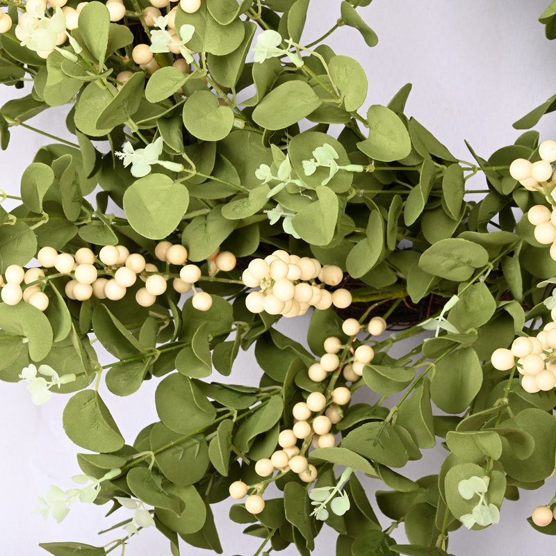 24" Handcrafted Faux Eucalyptus Berry Wreath for Front Door, White/Green