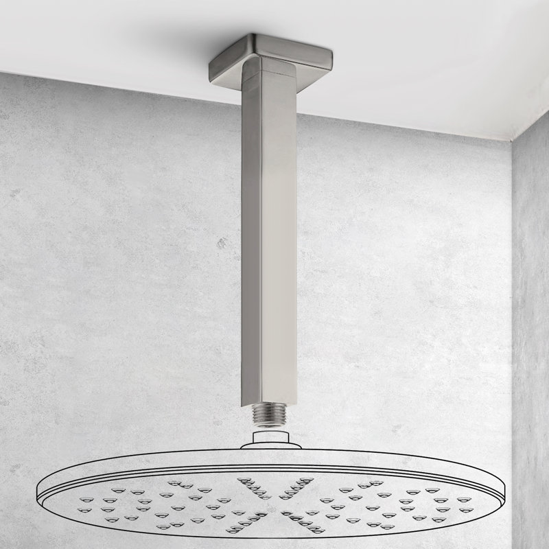 Topcraft 8" Square Brass Ceiling Mount Shower Arm, Universal Showering Components for Rain Shower Head, Brushed Nickel
