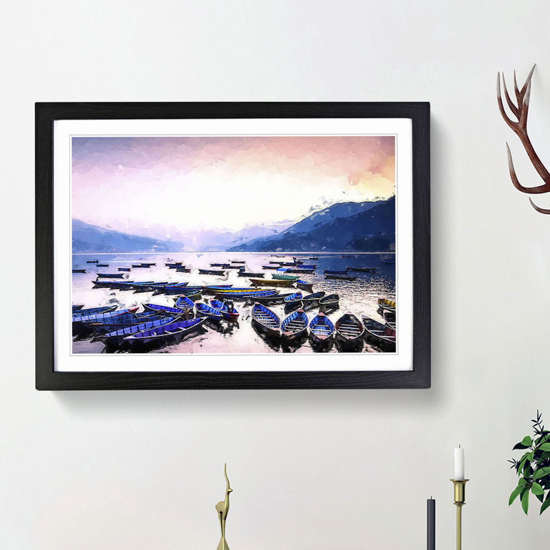 Boats on Phewa Tal Lake in Nepal in Abstract - Picture Frame Painting Print