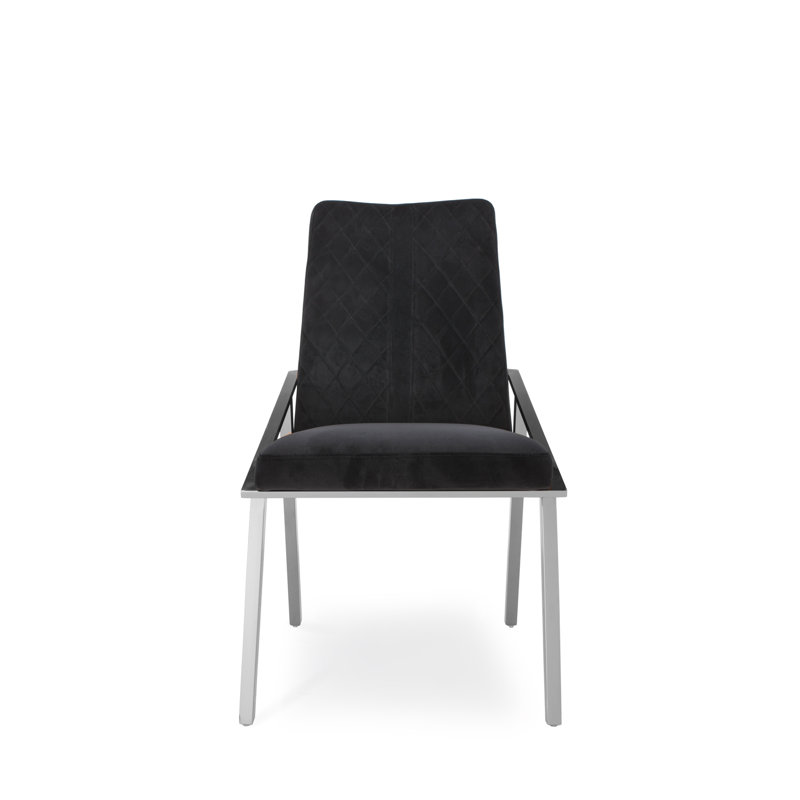 19'' H Velvet Upholstered Side Chair, Black, Silver