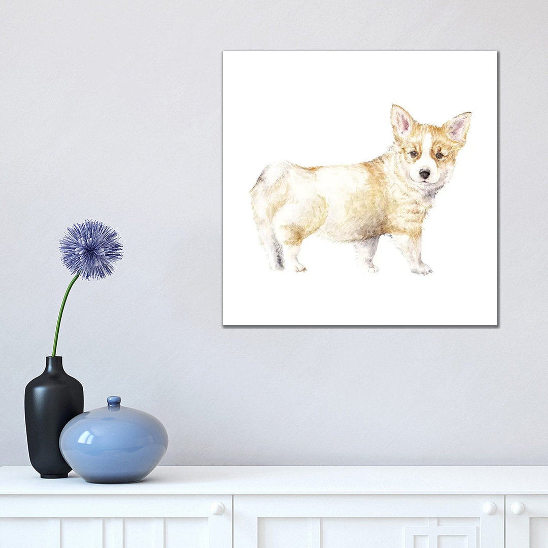 Corgi Puppy by Wandering Laur - Wrapped Canvas Painting