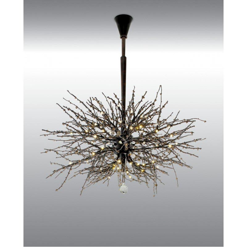 Lustre léger sphérique Spoutnik, Bronze argenté, Givré, 62" Width x 32" Height