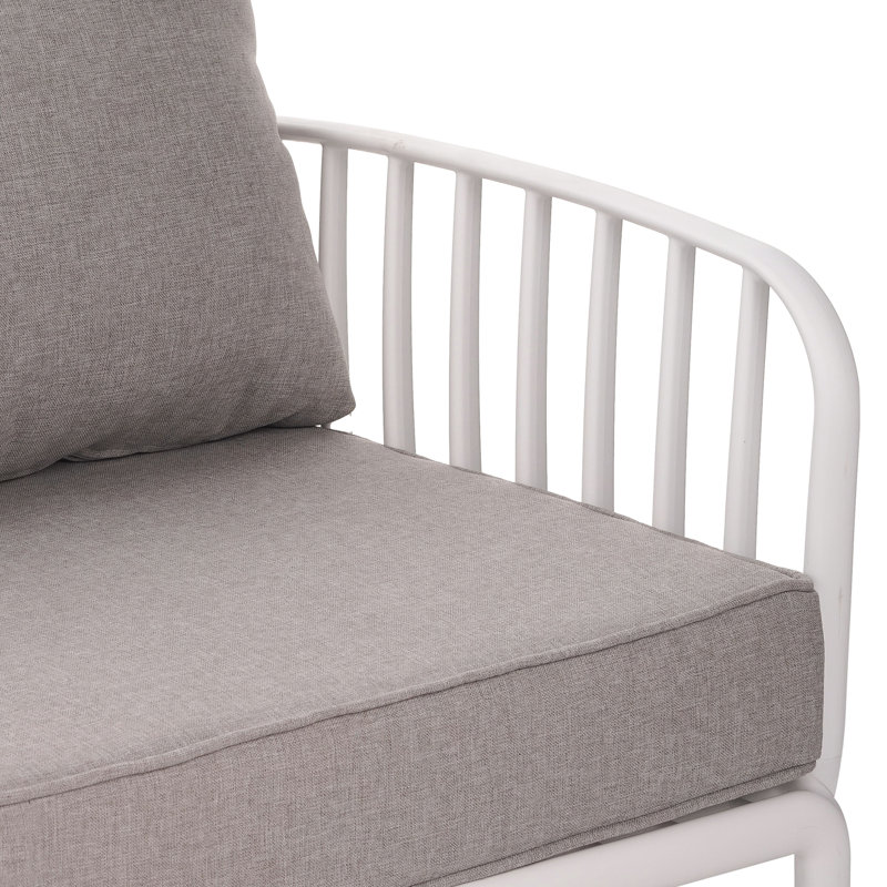  Ensemble de conversation modulaire 9 pièces avec 2 tables basses et coussins profonds, blanc et gris, Blanc / Gris