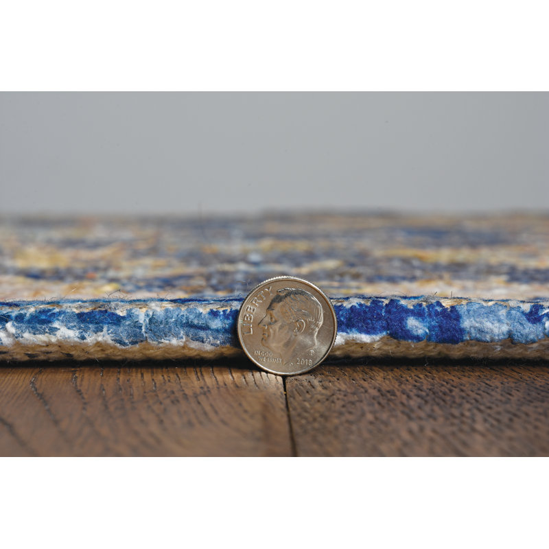 Fason Floral Hand Knotted Area Rug, Rectangle 3'3" x 5'3", Blue