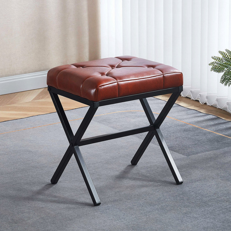 Stool/Chair,1Pcs,BROWN Leather,Metal Leg,40.5X33.5X44.5Cm, Brown