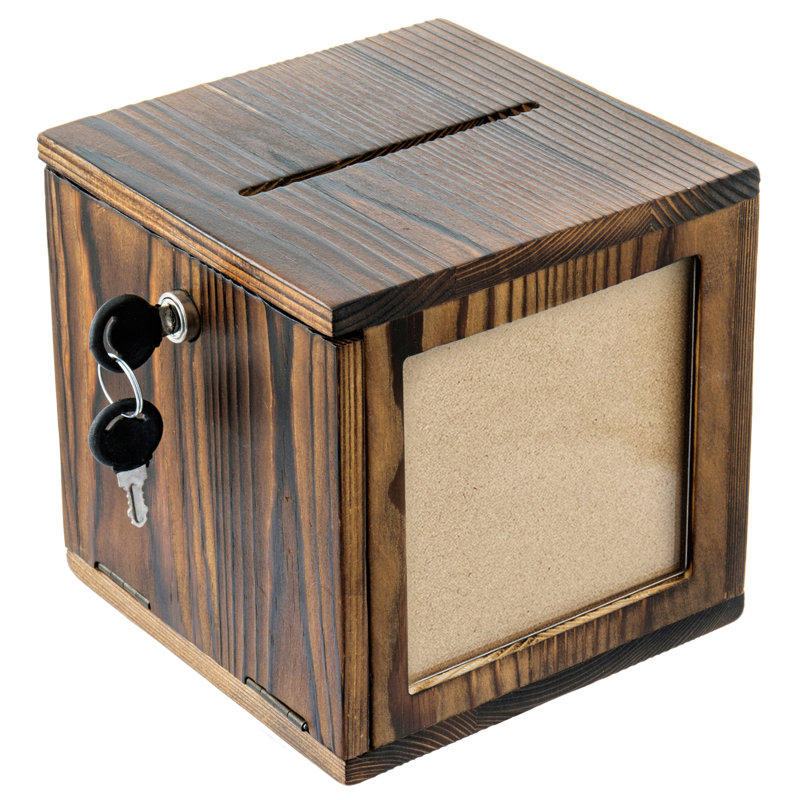 Solid Wood Suggestion Voting Tip Collection Box, Brown