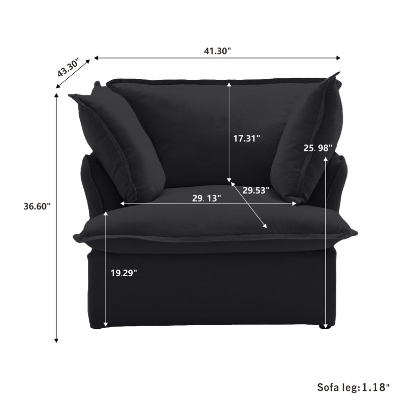 Fairford 2-Piece Upholstered Modern Linen Velvet Slipcovered Armchair, Black Linen Blend