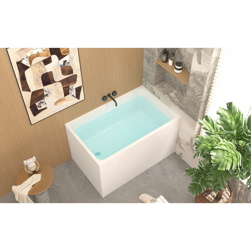 Baignoire autoportante en acrylique de 43 po, forme rectangulaire spacieuse, finition blanc brillant, trop-plein chromé et bonde escamotable certifiée CUPC