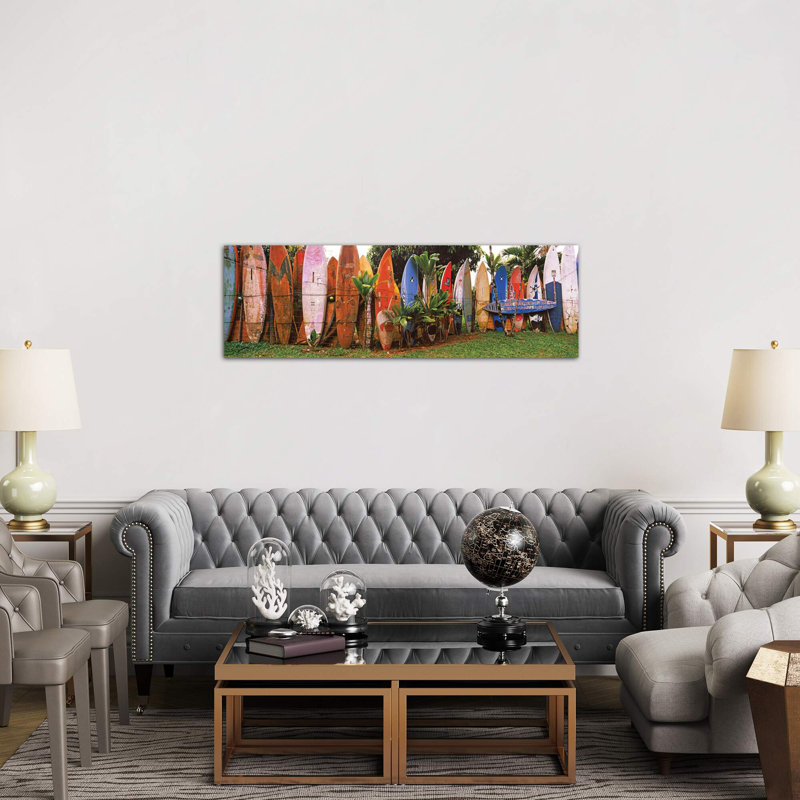Arranged Surfboards, Maui, Hawaii, USA - No Frame Panoramic Print on Canvas, 30.48 cm H x 91.44 cm W x 1.91 cm D