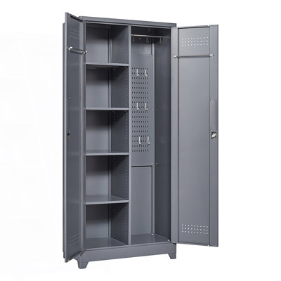 Metal Lockers, Cleaning Tool Cabinet With Locking Doors, High Broom Tool Storage Cabinet, Accent Cabinet