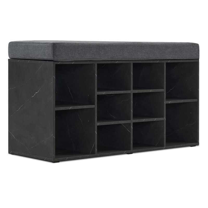 Shoe Storage Bench with Cushion, 10 Cubbies and Seating, Marble Gray