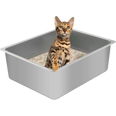 Bac à litière en acier inoxydable pour chat 17,7 "M