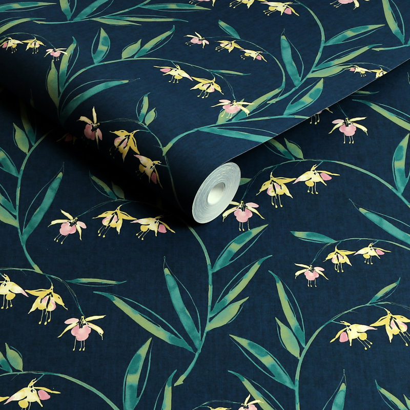 Laura Ashley - papier peint ardoise fuchsia fulwell, Bleu