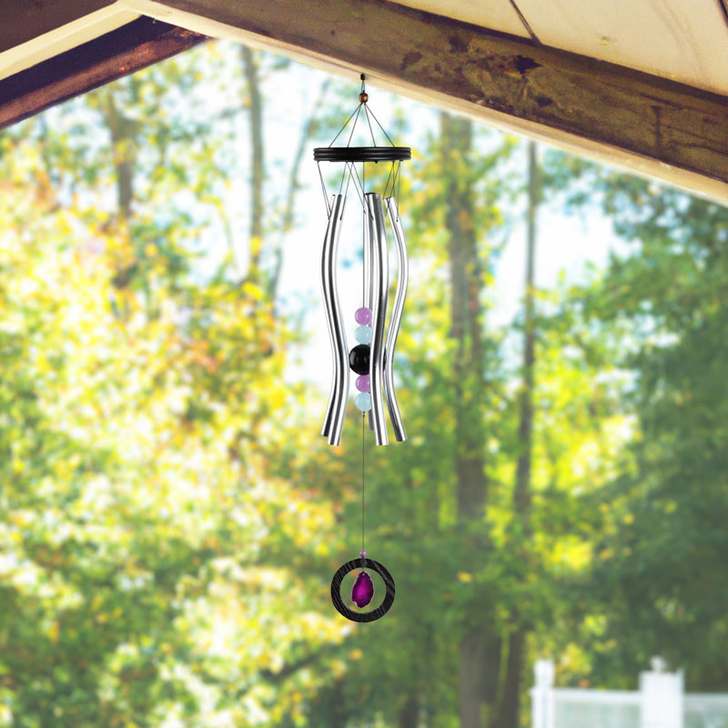 Reisa 33" Long Wooden Top Geode Wind Chime Wavy Tube
