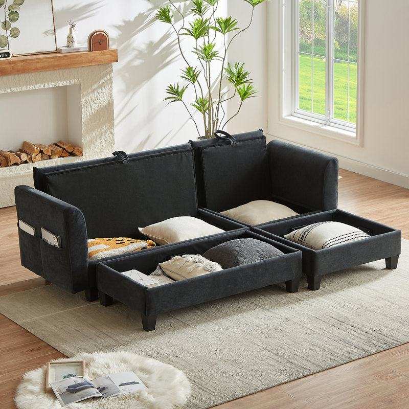 Canapé modulaire en L de 83 po avec canapé L 83 po, Chenille noir