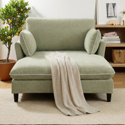 Canapé moderne en chenille de 51,2 po avec accoudoirs ergonomiques courbés, passepoil contrastant, 2 coussins d'accoudoirs, revêtement texturé doux, sièges spacieux, parfait pour le salon