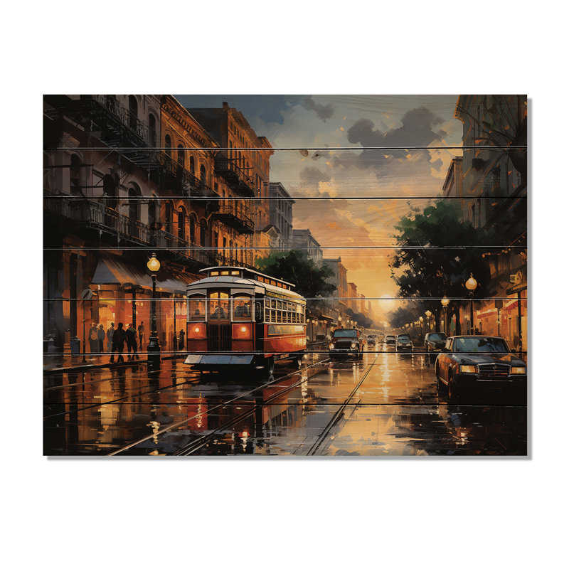 «New Orleans Cityscape Comes Alive At Night I», reproduction sur bois, H 24 po x l 32 po x P 0,78 po