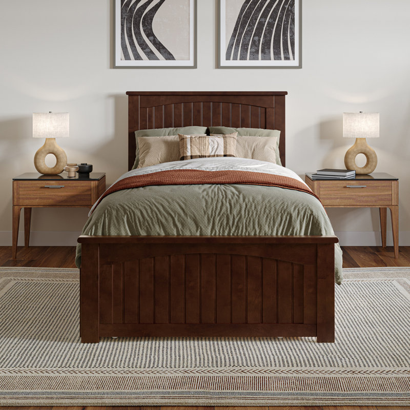  Nantucket Solid Wood Platform Bed with Matching Footboard & Trundle, Extra-long Twin, Walnut