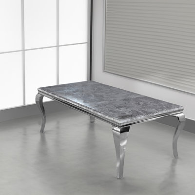 Louis 180cm L x 90cm W Light Grey Marble Top Chrome Leg Rectangular Dining Table