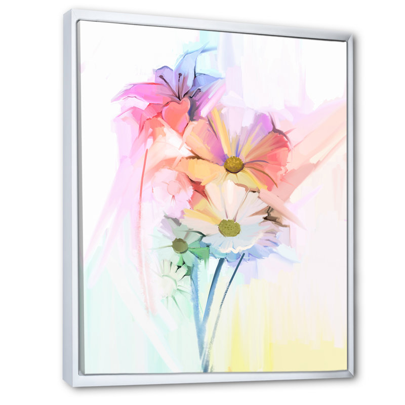 «Modern Gerbera Daisy Flower», reproduction d'art sur toile traditionnelle, H 12 po x l 8 po x P 1 po, Cadre flottant blanc